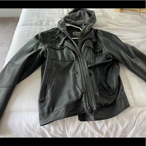Express Vegan Leather Moto Hooded Jacket